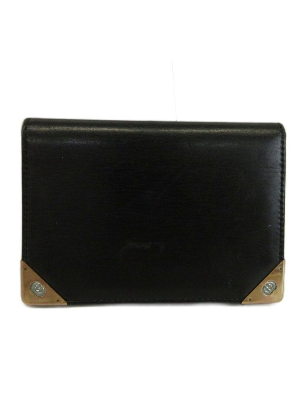Gucci Vintage Card Case Business Bifold Leather Interlocking G Gold Black